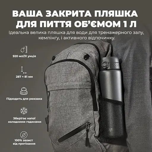 Пляшка для води ION8 металева вакуумна 920 мл Vacuum Insulated Grey (I8TS1000GRY) - фото 5