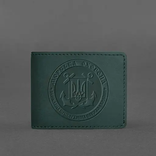 Кожаный переплет на удостоверение Морской охраны зеленый Crazy Horse - фото 5