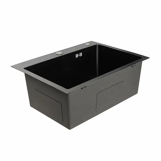 Кухонная мойка 58x43 PVD черная Platinum Handmade (сифон круглый, 3.0/0.8), Черный - фото 2
