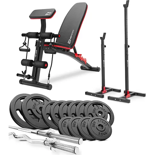 Набір Hop-Sport Strong 76кг з лавкою HS-1035 і стійками 1002L
