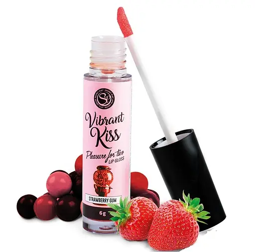 Блиск для губ зі смаком полуничної жувальної гумки Secret Play Vibrant Kiss з ефектом вібрації 6 г - фото 1