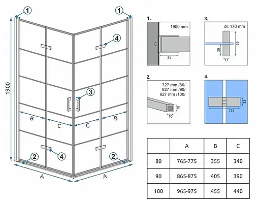 Душевая кабина Rea Molier 2 80x90 black REA-K8537 + REA-K8538, Черный матовый, Универсальная, прозрачная - фото 4