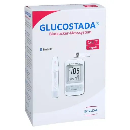 Глюкометр GLUCOSTADA SET (мг/дл)/Глюкометр з індикатором до/після їжі/Bluetooth підключення індикатора