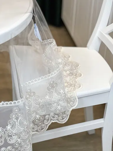 Силіконова скатертина з біло-кавовим мереживом Петек 15 см 200х110 см - фото 4