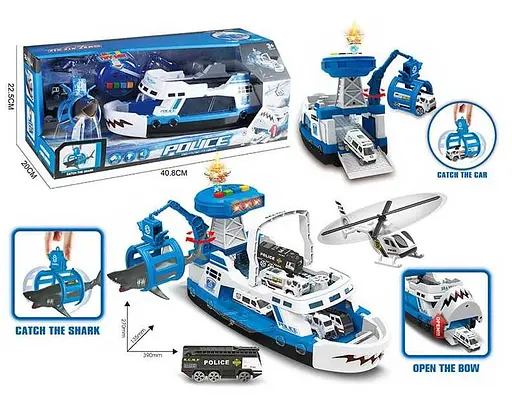 Корабль 660 S-01 "Полиция", катер, акула, транспорт, свет, звук, в коробке (6946613589331) - фото 2