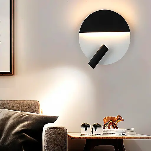 Настінний білий з чорним круглий світильник із спотом | Арт. W 088-180 BK+WT | Line F - фото 1