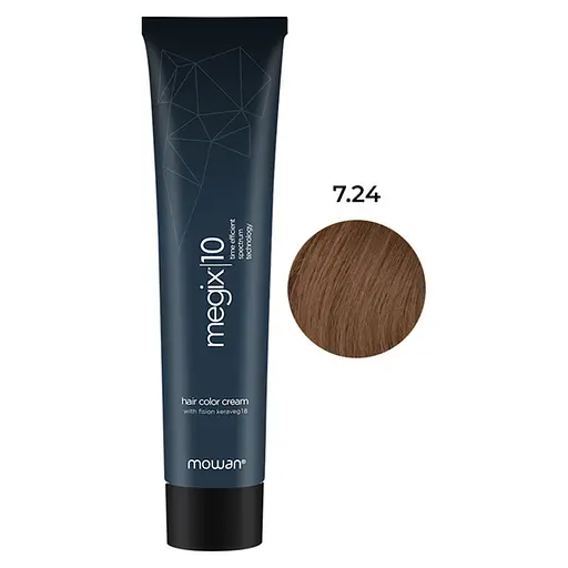 Краска для волос с низким содержанием аммиака Megix10 Mowan 7.24 средне-русый медный ирисовый 100 мл - фото 1