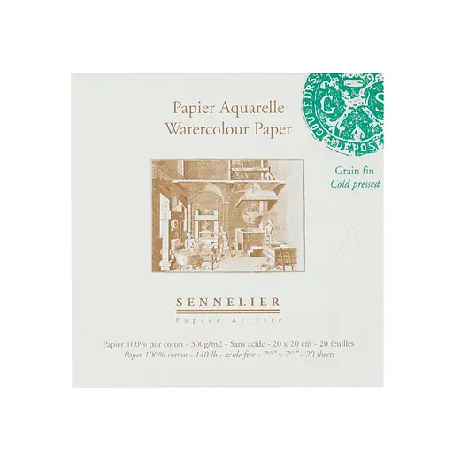 Склейка для акварели Sennelier, 20 листов, холодное прессование, 300 г/м, 20x20 см