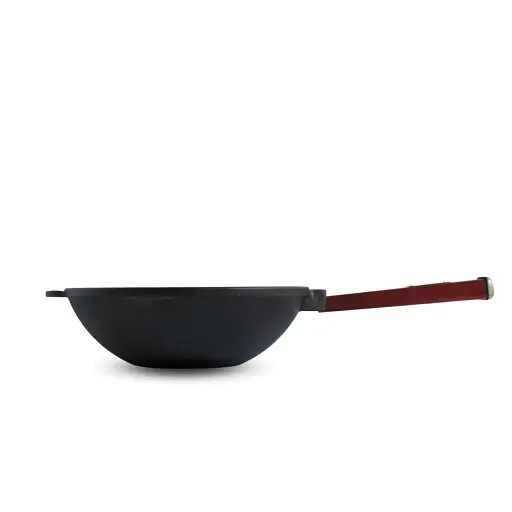 Уценка. Сковорода Brizoll Wok чугунная с деревянной ручкой Bordo 24 см (W24HP2) - фото 4