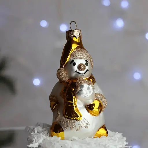 Ялинкова прикраса Санта Шоп Кольоровий сніговик жовтий скло (4820001155495)