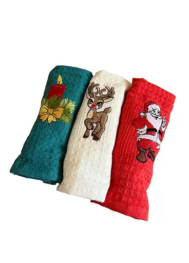 Набір 3 вафельних рушників Nilteks кухонні 40х60 см santa різнобарвний TC303376105 - фото 3
