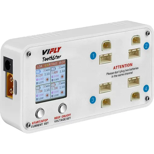 Зарядное устройство ViFly ToothStor 65W 4 Рорт 2s FPV BT3.0 &amp; JST-XH с функцией балансировки белый (18773) - фото 1