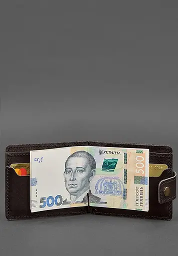 Кожаное портмоне 13.1 зажим с хлястиком темно-коричневый краст - фото 6