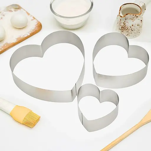 Набір металевих форм кілець для десертів, тістечок, випічки тортів у формі сердець 20х19 см (висота 10 см), Master Class Сріблястий 87041 - фото 10