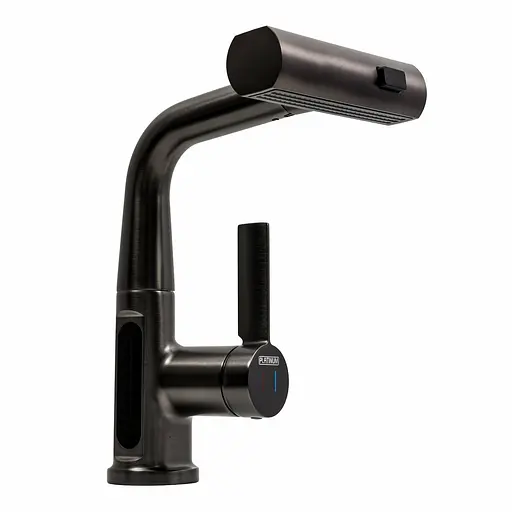 Змішувач для кухні Platinum с висувним виливом та індикатором A239 чорний - фото 1