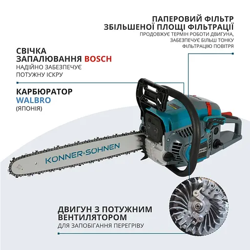 Пила бензиновая Konner&Sohnen KS CS31G-16 (KS CS31G-16) - фото 7