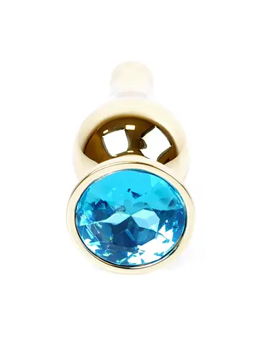 Металева анальна пробка з кристалом Boss Jewellery Gold Butt Plug Light 9.5 см (блакитний) - фото 3