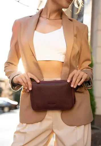 Шкіряна поясна сумка Dropbag Mini Crazy Horse бордова - фото 7