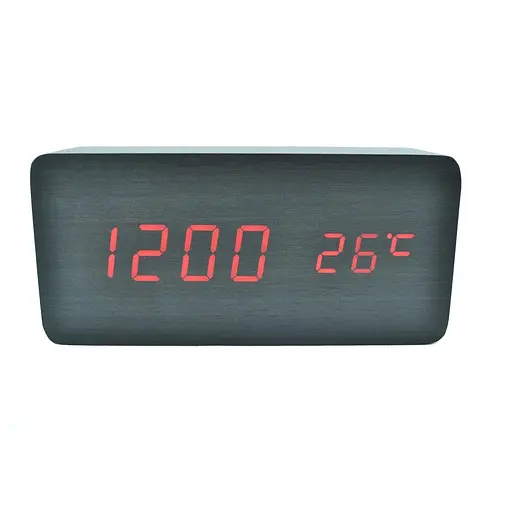 Світлодіодний годинник Wooden Clock VST-862 цифровий з червоним підсвічуванням чорний - фото 1