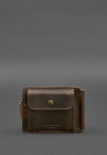 Кожаное портмоне 13.1 зажим с хлястиком темно-коричневое Crazy Horse - фото 9