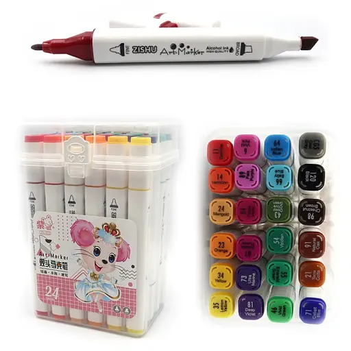 Набор скетчмаркеров Mouse, 24 шт., 24 цвета, круглый/скошенный наконечник, пластиковый бокс