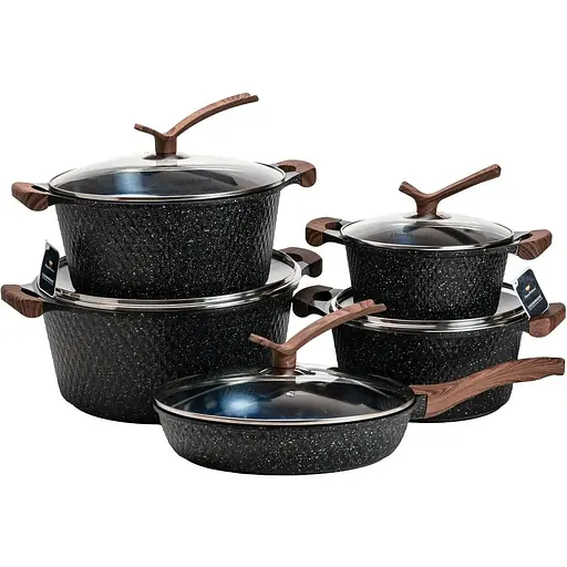 Набір посуду Haus Roland з антипригарним покриттям 5 предметів 12/8/5,4//4,3/3,1 л чорний HP33528B