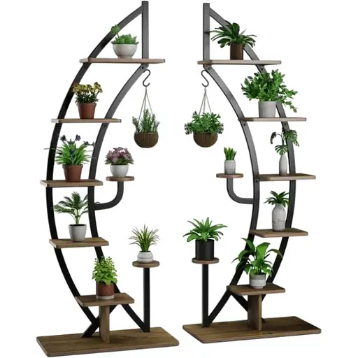 Стеллаж для цветов Costway Ruta комплект 2 штуки в форме полумесяца коричневый