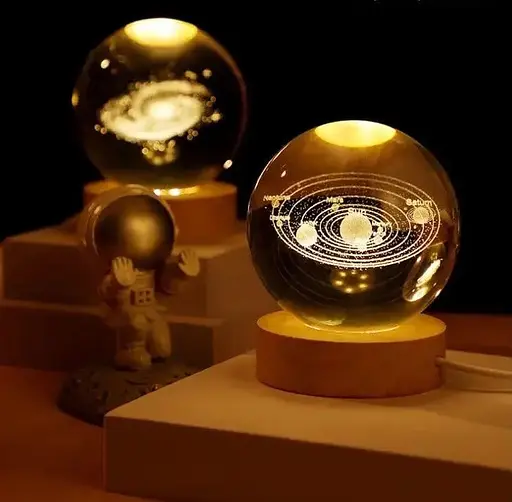 Декоративный 3D ночник Хрустальный шар + дерево LED светильник Солнечная система теплый свет 5V - фото 3