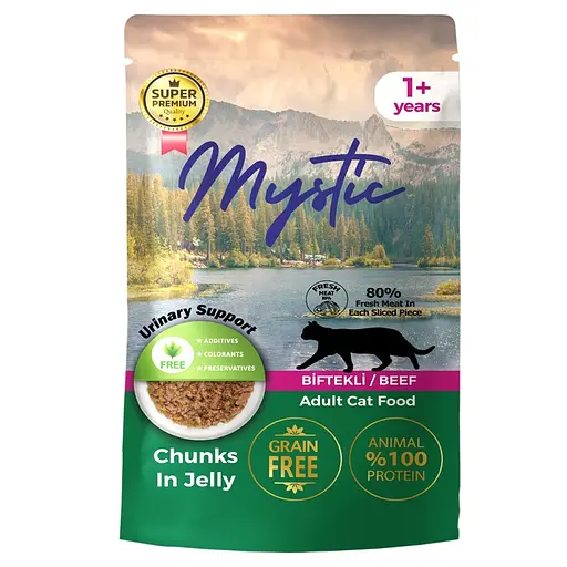 Вологий корм Hermos Mystic Для котів шматочки в желе з яловичиною 85 г