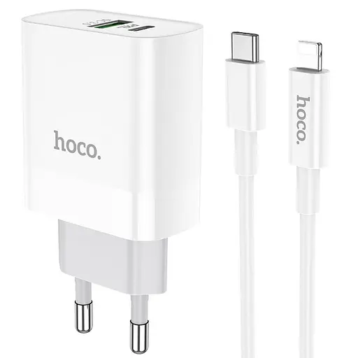 Зарядное устройство Hoco C80A USB/ Type-C QC PD 20W белый + кабель Type-C to Lightning - фото 1