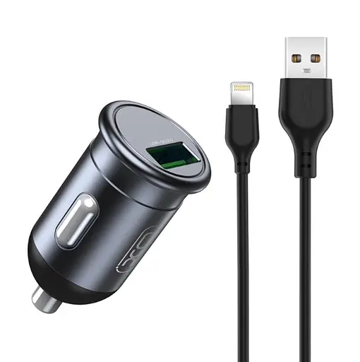 Автомобільний зарядний пристрій XO CC46 QC3.0 18W car charger with Lighting cable Сірий - фото 1