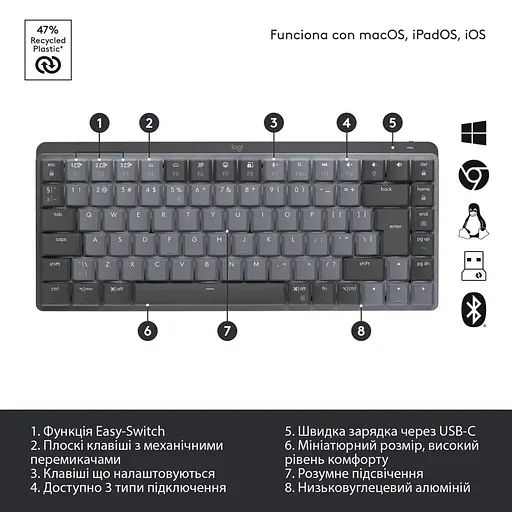 Клавиатура Logitech MX Mechanical Mini Minimalist Wireless Illuminated Graphite (920-010780) - фото 6