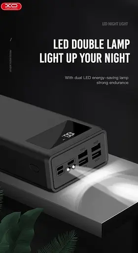 Зовнішній акумулятор XO PR125 50000 мач із лампою ліхтарем LED чорний - фото 5