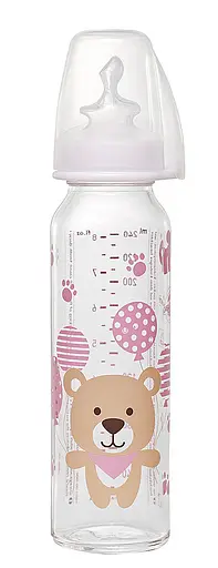 Скляна пляшка 250 мл. (дівчинка) соска ортодонтична антиколікова силікон (від 0-6 м.) M (середній потік) - фото 1