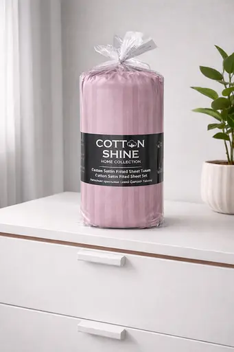 Простыня на резинке 180×220 см с двумя наволочками 50×70 см страйп сатин фиолетовый TC303376231 - фото 1