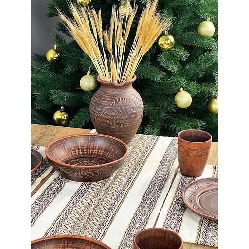 Комплект Різдвяний лляний з українським орнаментом Рандеву-2 Ранер 140х30 см + серветки 30х40 см 3 шт.