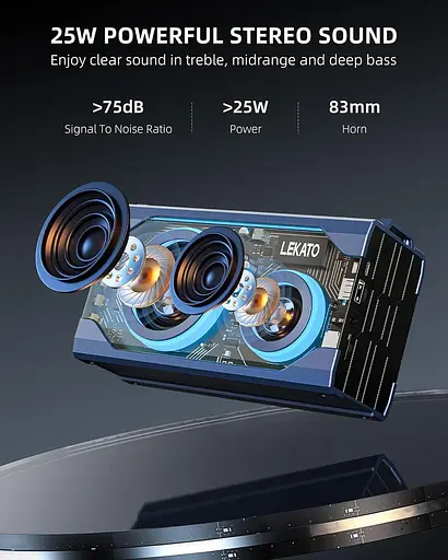 Bluetooth-динамик LEKATO, портативные прозрачные беспроводные динамики с басами, динамик для душа со смешанной подсветкой RGB, стерео - фото 3