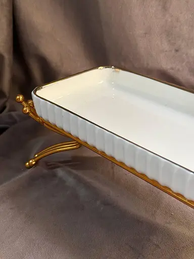 Керамическое блюдо 1566G для сервировки с декоративной подставкой 25х10 см - фото 7