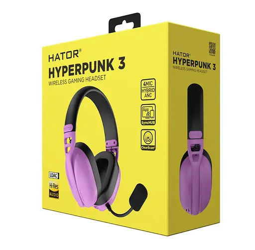 Игровые наушники беспроводные с микрофоном HATOR ESH-19 Wireless HYPERPUNK 3 SyncHUB Hi-Res Violet - фото 11
