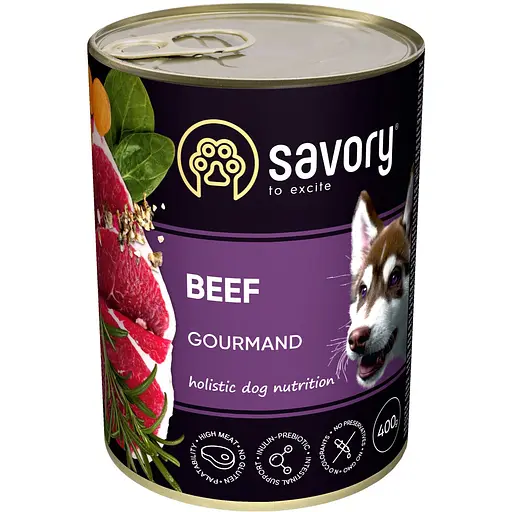 Корм влажный для взрослых собак всех пород Savory Dog Gourmand Beef паштет с говядиной набор 5+1, 400 г  - фото 3