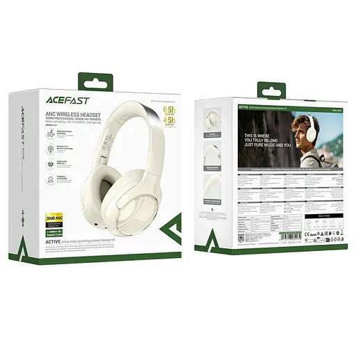 Накладні бездротові навушники Acefast H5 ANC Milky White - фото 3