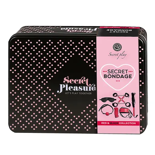 БДСМ набір Secret Play Secret Pleasure Secret Bondage 8 шт (чорний з червоним) - фото 2