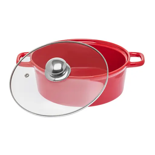 Керамическая кастрюля круглой формы с крышкой, 1.88 л, S&T Красный 87671 - фото 3