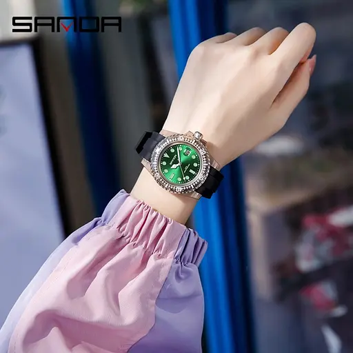 Наручний годинник жіночий 9007 Black-Green Sanda acs0030964 - фото 4