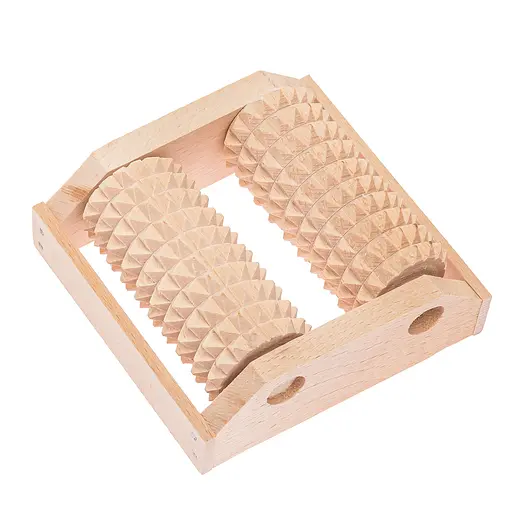 Масажер для ніг дерев'яний зубчастий на 2 ролики для однієї ноги 13х12.5х5 см, Woodly 84983 - фото 1