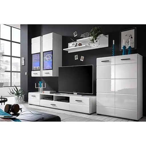 Модульна стінка для вітальні ВМК (БРВ) Арктика Німфея альба + Білий глянець (GRB-1897)