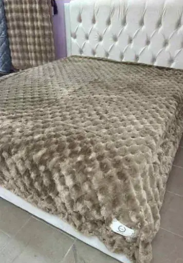 Покривало Шиншила Тауп, м'яке велюрове покривало 2.20 x 2.40 м для ліжка - фото 1