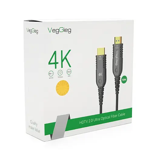 Кабель Veggieg V-H707 HDMI-HDMI 4K/60Hz 3840x2160.3D,HDR, ARC, Optical Fiber Cable, 10м - фото 2