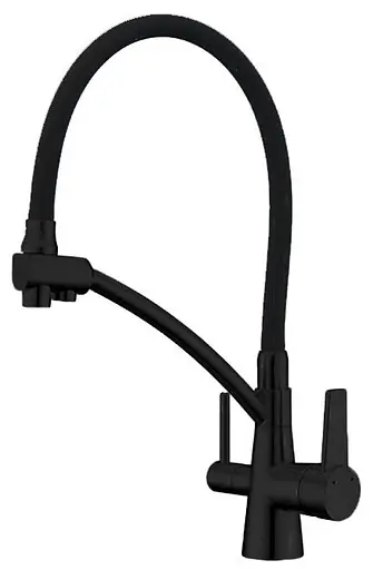 Смеситель для кухни высокий силиконовый гусак под фильтр латунный корпус гайка Ø35 черный Gappo G4398-16 Черный матовый - фото 1