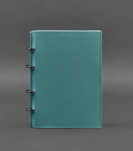 Шкіряний блокнот на кільцях (софт-бук) 9.0 з твердою бірюзовою обкладинкою - фото 1